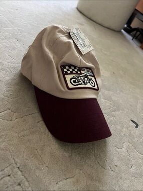 West Coast Motorcycle Patch Baseball Cap - Cream & Burgundy
